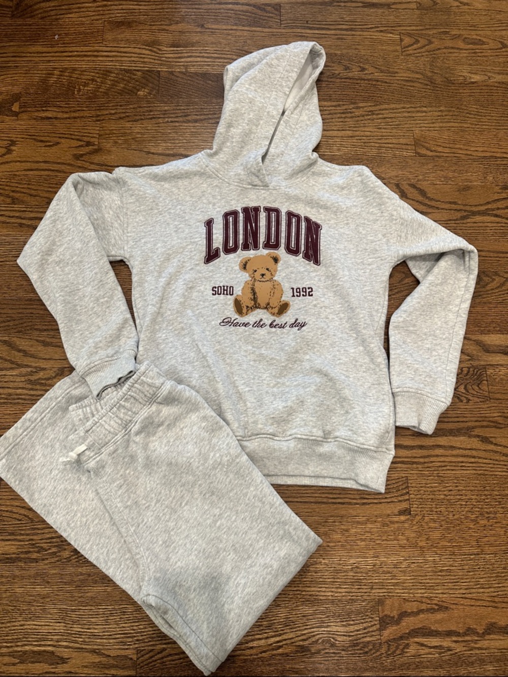abercrombie kids Grey Hoodie and Joggers Set with Teddy London Graphic